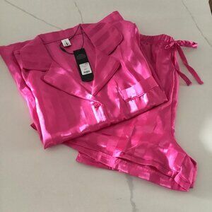 PJ Sleep Set Short Sleeve Top & Shorts by Fashionova Fuschia Pink Size L NWT